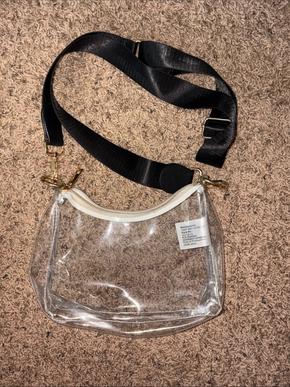 Stadium Approved Clear Curved Crossbody Bag with Black Adjustable Strap Game Day